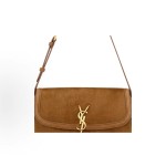 SAINT LAURENT YSL SOLFERINO distressed bronze metal accessory shoulder bag, medium size for women in brown